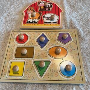 Melissa & Doug Jumbo Knob Wooden Puzzles Shapes Barnyard Animals Baby Toddler